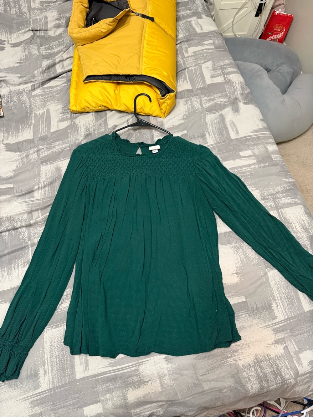 a new day Emerald Green Smocked Yoke Long-Sleeve Blouse